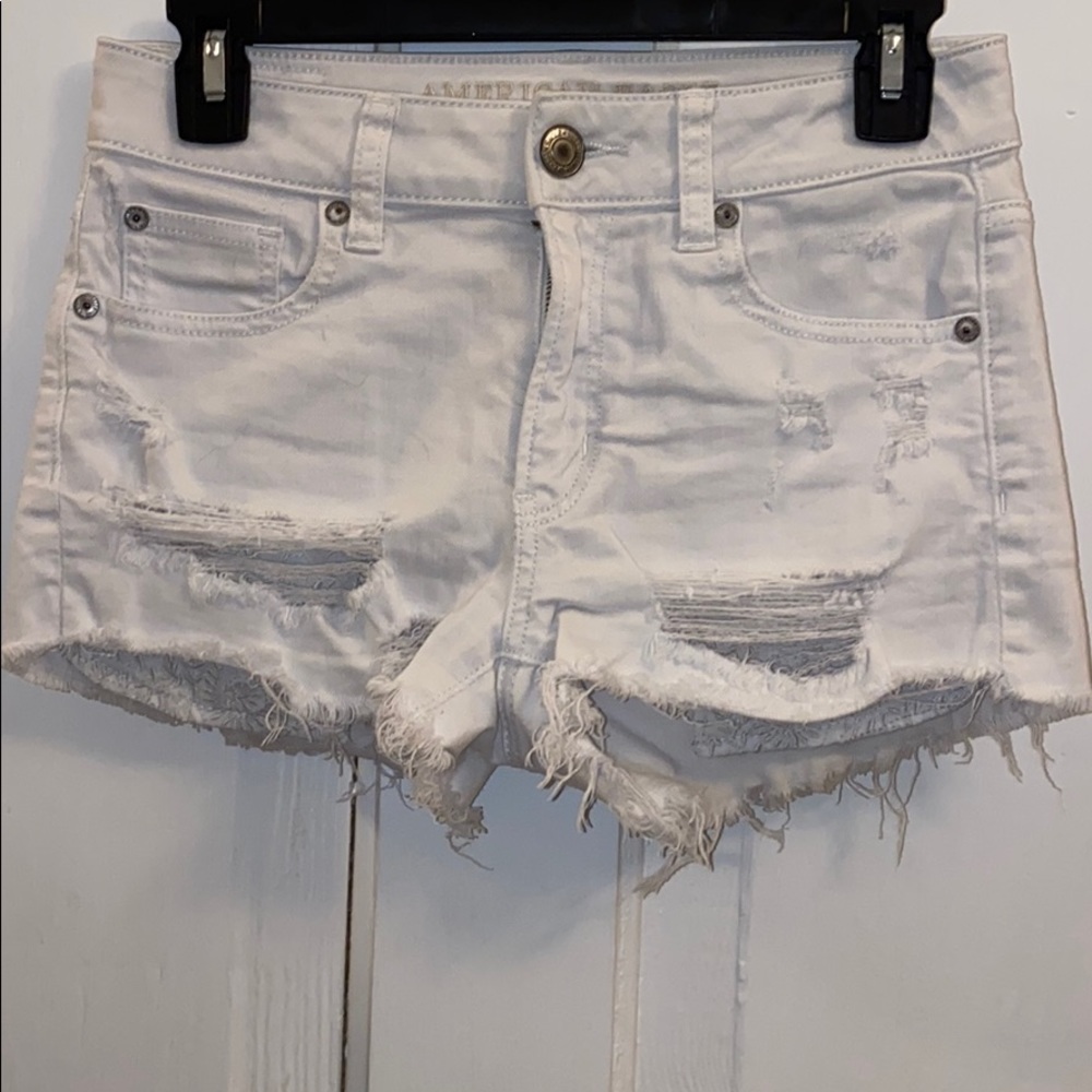 American Eagle White Denim Distressed Shorts